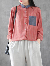 Splicing Patch Striped Shirt